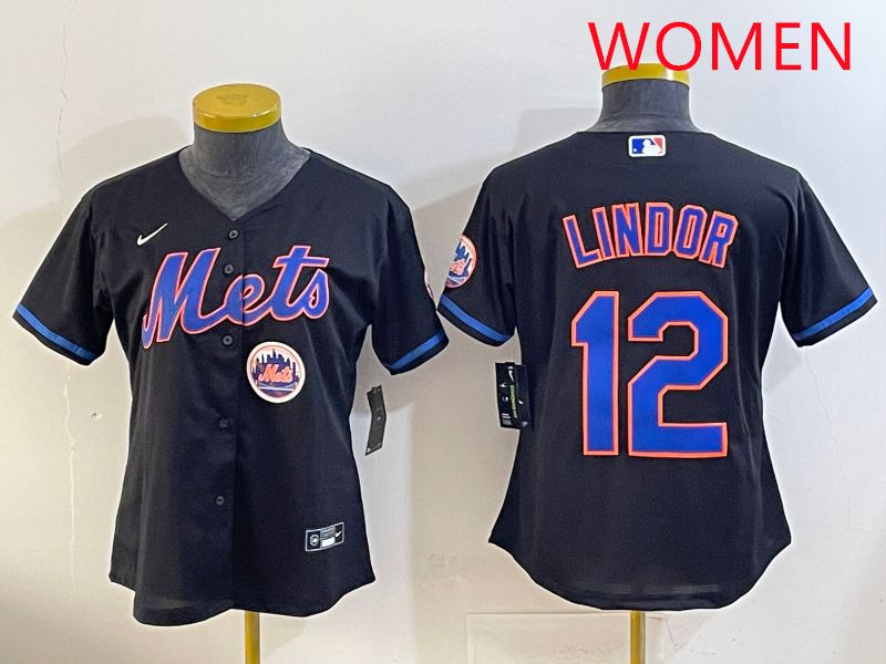 Women 2025 New York Mets 12 Lindor Black Game Nike MLB Jersey style 10
